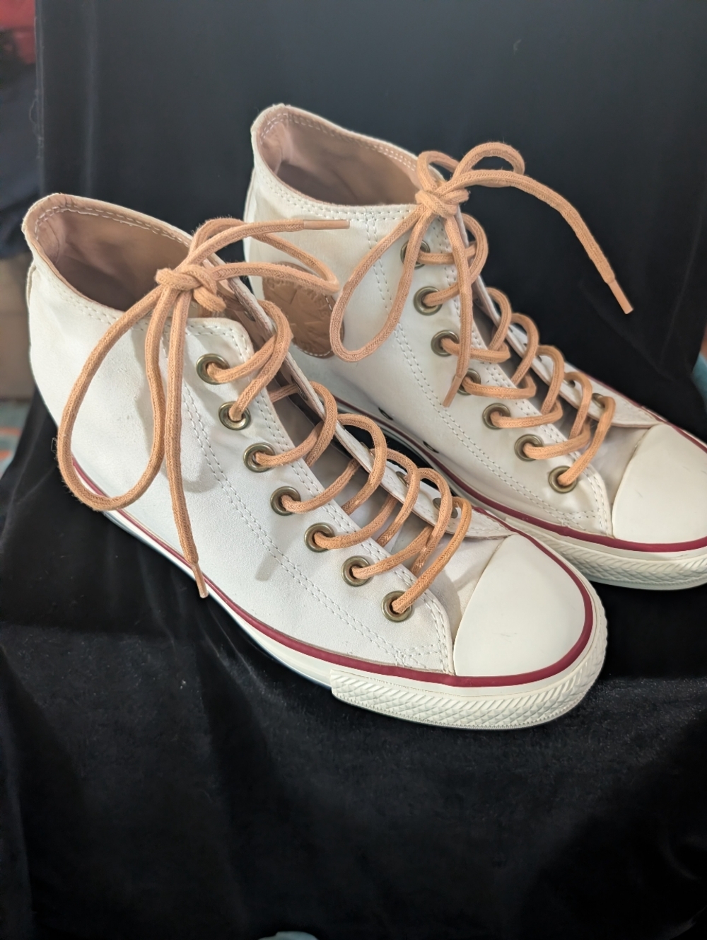 Converse High-Top Sneakers With A Hidden Wedge in Off-White with Tan Laces
